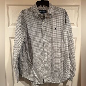 Ralph Lauren Blue white checkered Button Down Shirt Classic fit Mens size XL